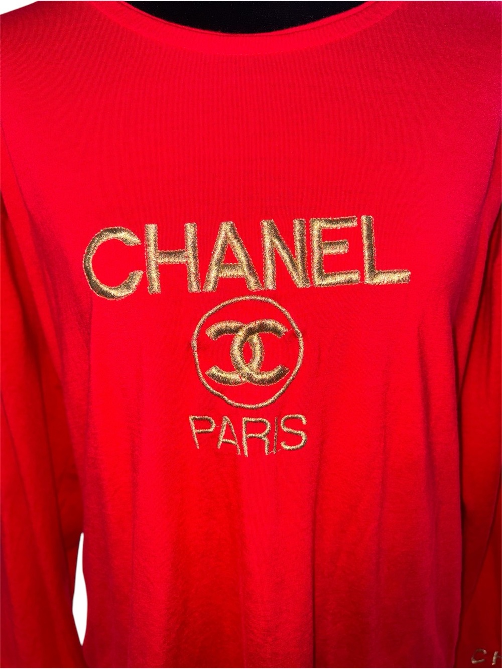 CHANEL RARE Boutique Vintage 90s Retro Red Logo Long-Sleeve Top Size M - Picture 4 of 5